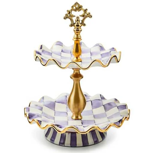 Plum Check Ceramic Two Tier Sweet Stand