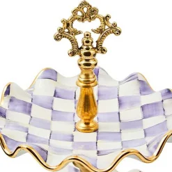 Plum Check Ceramic Two Tier Sweet Stand