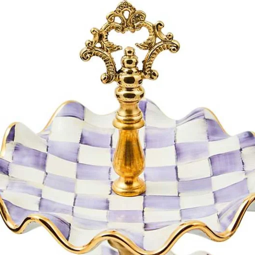 Plum Check Ceramic Two Tier Sweet Stand