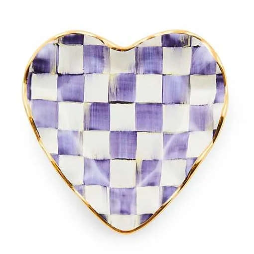 Plum Check Fluted Ceramic Heart Plate