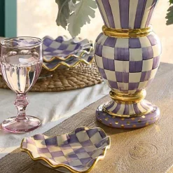 Plum Check Fluted Ceramic Heart Plate