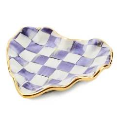 Plum Check Fluted Ceramic Heart Plate