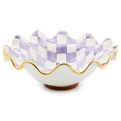 Plum Check Medium Ceramic Fluted Serving Bowl