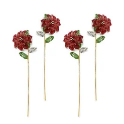Poinsettia Beaded Stems, Set of 4
