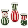 Red  Green Ceramic Vases, Set of 3