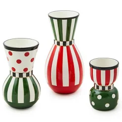 Red  Green Ceramic Vases, Set of 3