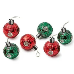 Red  Green Metallic Glass Ball Ornaments, Set of 6