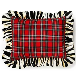 Red Tartan  Stripe Ruffle Lumbar Pillow