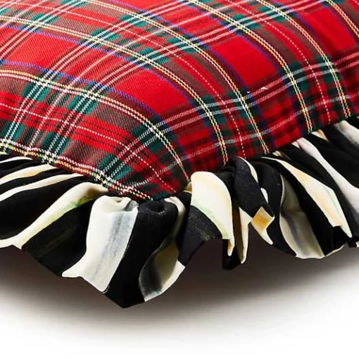 Red Tartan  Stripe Ruffle Lumbar Pillow