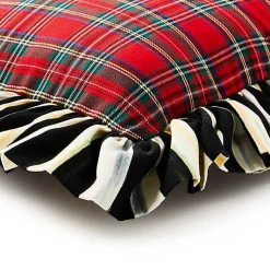 Red Tartan  Stripe Ruffle Throw Pillow