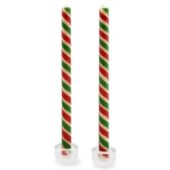 Ribbon Red  Green Dinner Candles, Set of 2