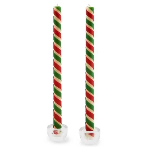Ribbon Red  Green Dinner Candles, Set of 2