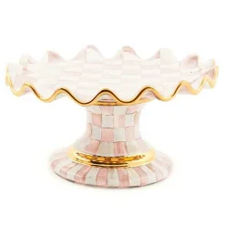 Rosy Check Ceramic Fluted Cake Stand