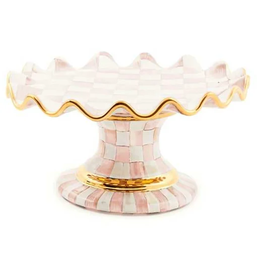 Rosy Check Ceramic Fluted Cake Stand
