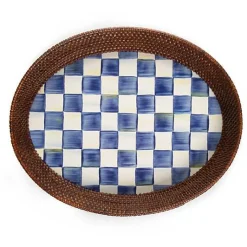 Royal Check Rattan  Enamel Large Serving Tray
