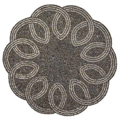 Scalloped Black  Silver Beaded Placemat