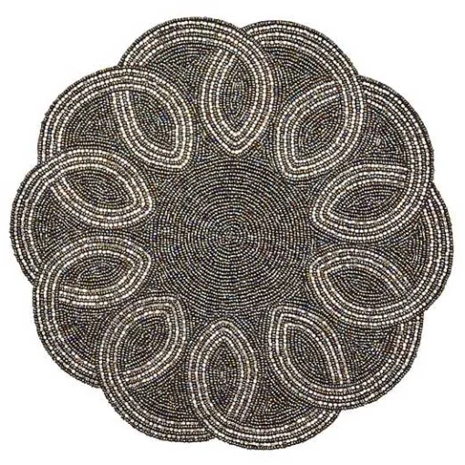 Scalloped Black  Silver Beaded Placemat