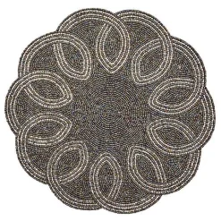 Scalloped Black  Silver Beaded Placemat