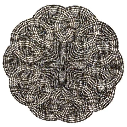 Scalloped Black  Silver Beaded Placemat