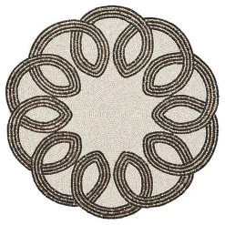 Scalloped Black  White Beaded Placemat