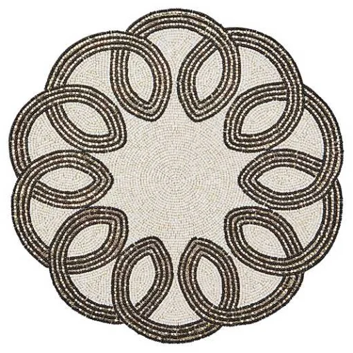Scalloped Black  White Beaded Placemat