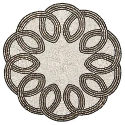 Scalloped Black  White Beaded Placemat
