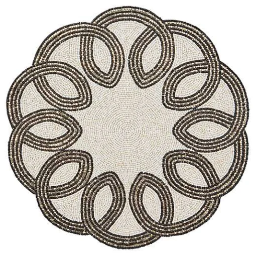 Scalloped Black  White Beaded Placemat