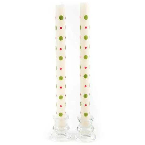 Small  Large Dots Dinner Candles - Red  Green - Set of 2