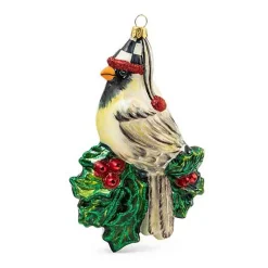 Snow Cardinal Glass Ornament