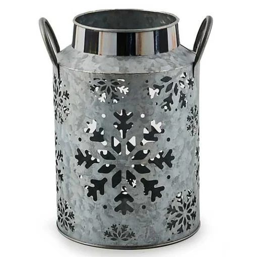 Snowflake Small Galvanized Metal Lantern