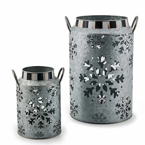 Snowflake Small Galvanized Metal Lantern