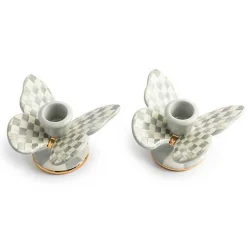 Sterling Check Butterfly Candle Holders, Set of 2