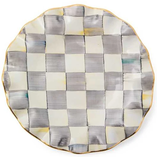 Sterling Check Ceramic Fluted Dessert Plate