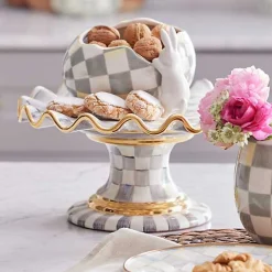 Sterling Check Ceramic Fluted Cake Stand
