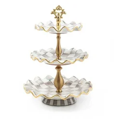 Sterling Check Ceramic Three Tier Sweet Stand