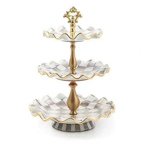 Sterling Check Ceramic Three Tier Sweet Stand