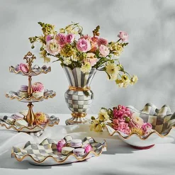 Sterling Check Ceramic Three Tier Sweet Stand