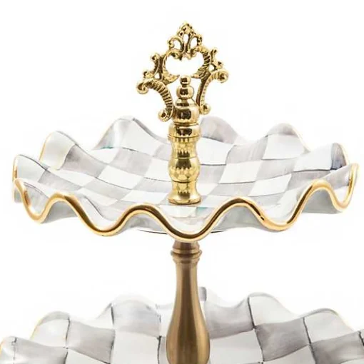Sterling Check Ceramic Three Tier Sweet Stand