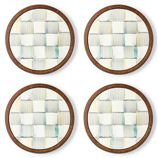 Sterling Check Enamel Coasters, Set of 4