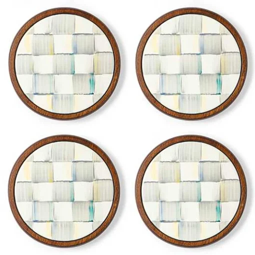 Sterling Check Enamel Coasters, Set of 4