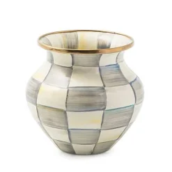 Sterling Check Enamel Vase