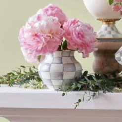 Sterling Check Enamel Vase