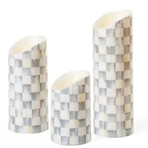 Sterling Check Flicker Candles - Set of 3