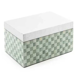 Sterling Check Large Lacquer Decorative Box with Silver Lid
