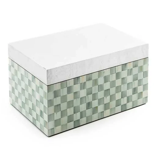 Sterling Check Large Lacquer Decorative Box with Silver Lid