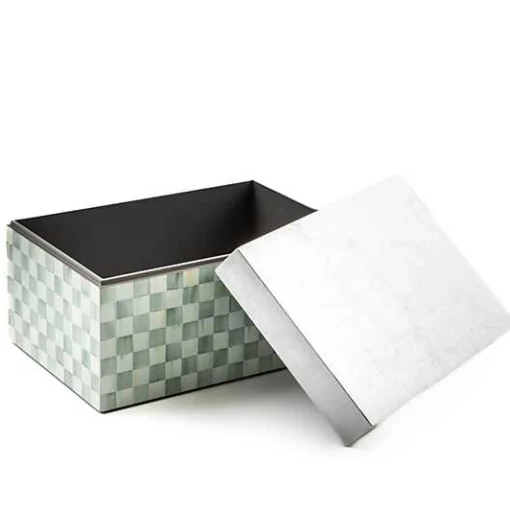 Sterling Check Large Lacquer Decorative Box with Silver Lid