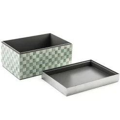 Sterling Check Large Lacquer Decorative Box with Silver Lid