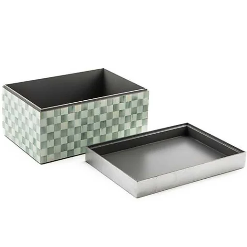 Sterling Check Large Lacquer Decorative Box with Silver Lid
