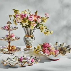 Sterling Check Medium Ceramic Fluted Serving Bowl