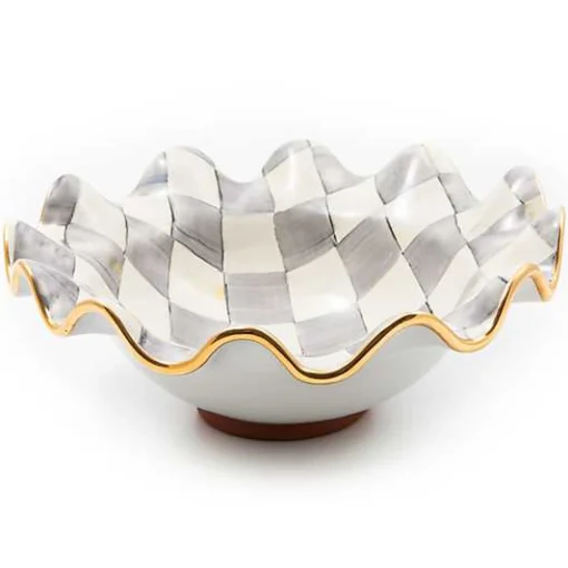 Sterling Check Medium Ceramic Fluted Serving Bowl